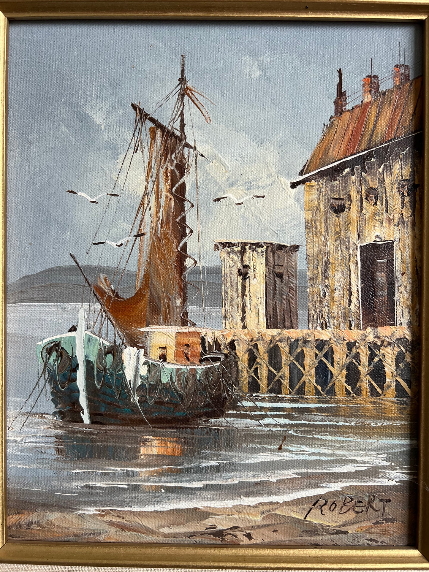 Vintage Ship Oil Painting