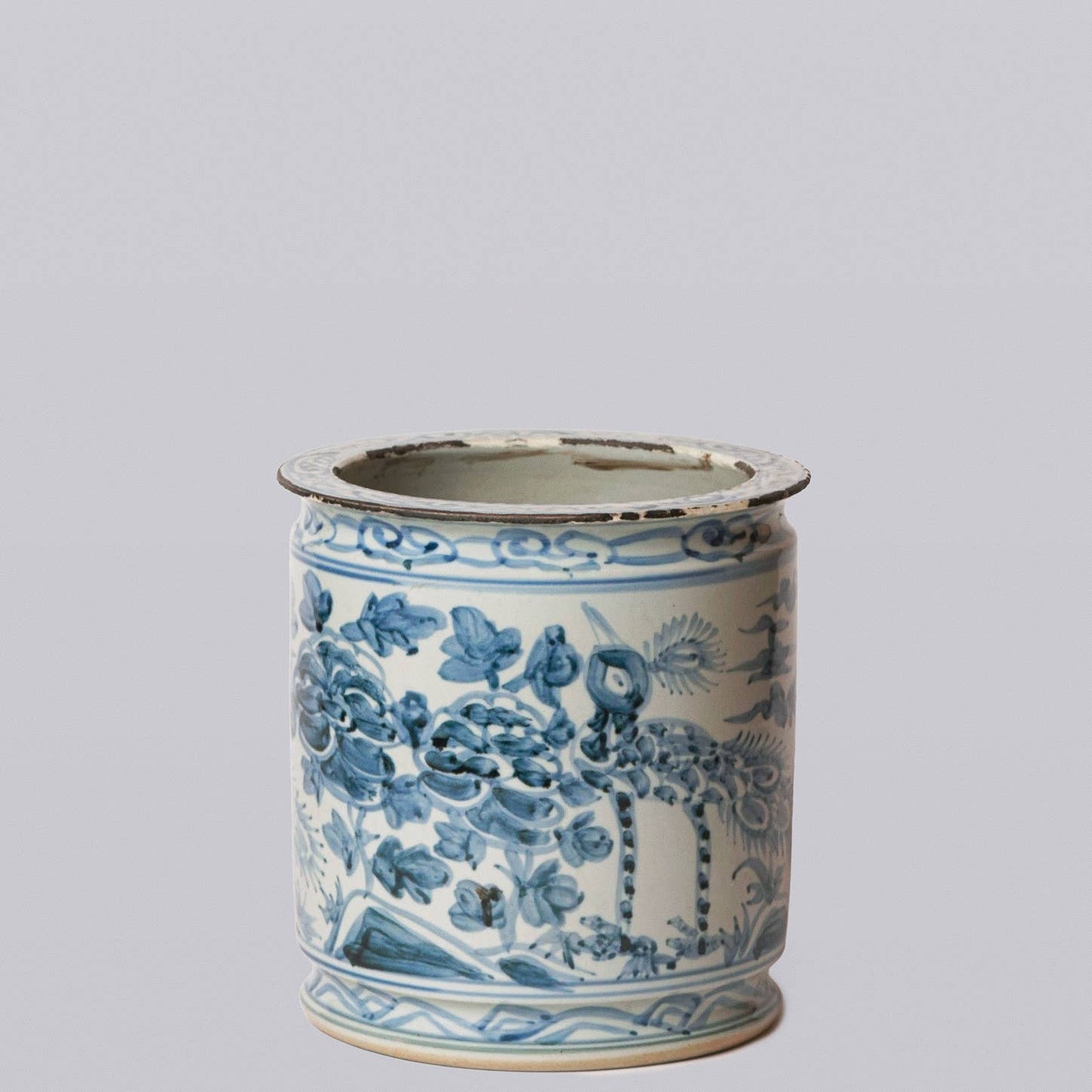 Blue and White Peacock - Porcelain Cachepot