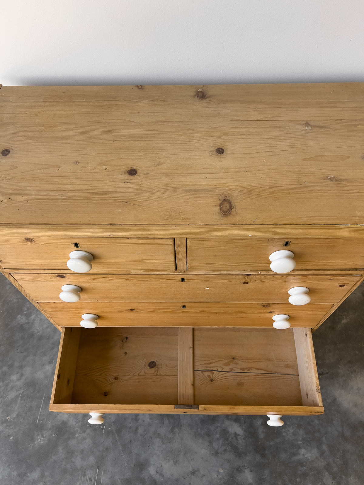 19th Century English Pine Chest of Drawers | Dresser with Porcelain Knobs