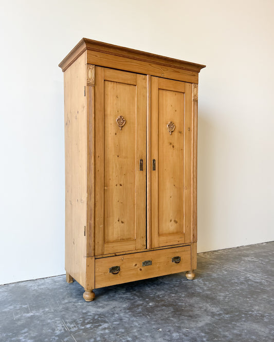 Antique European Pine Wardrobe with Drawer