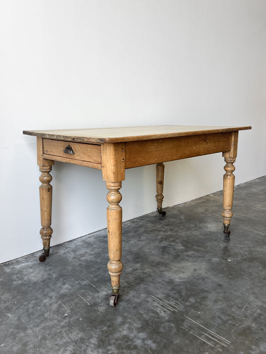 Antique Pine Farmhouse Table on Casters