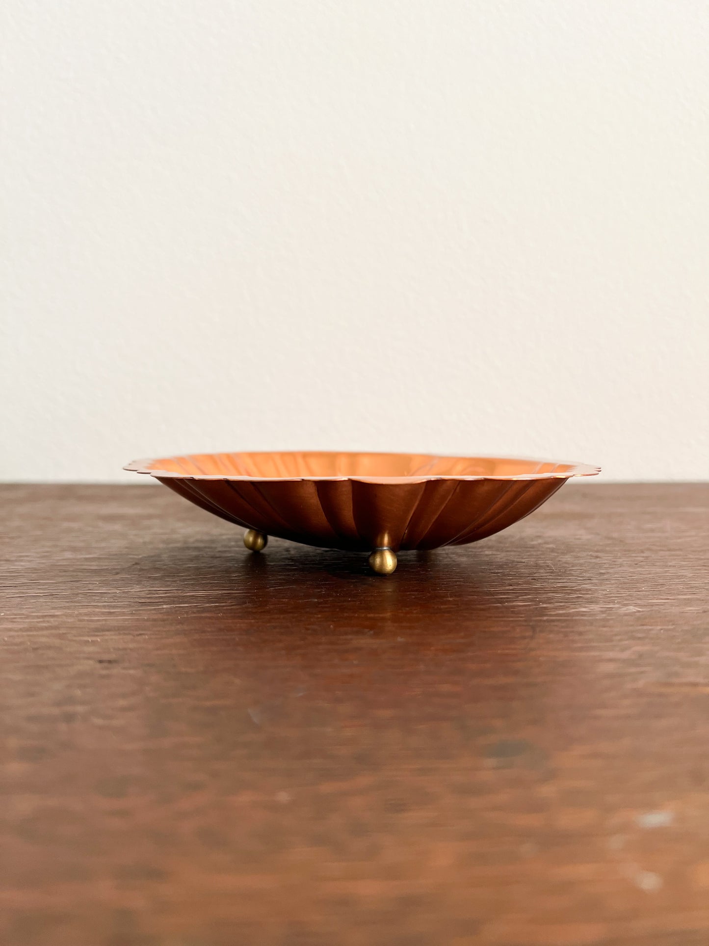 Vintage Copper Shell Dish with Brass Ball Feet