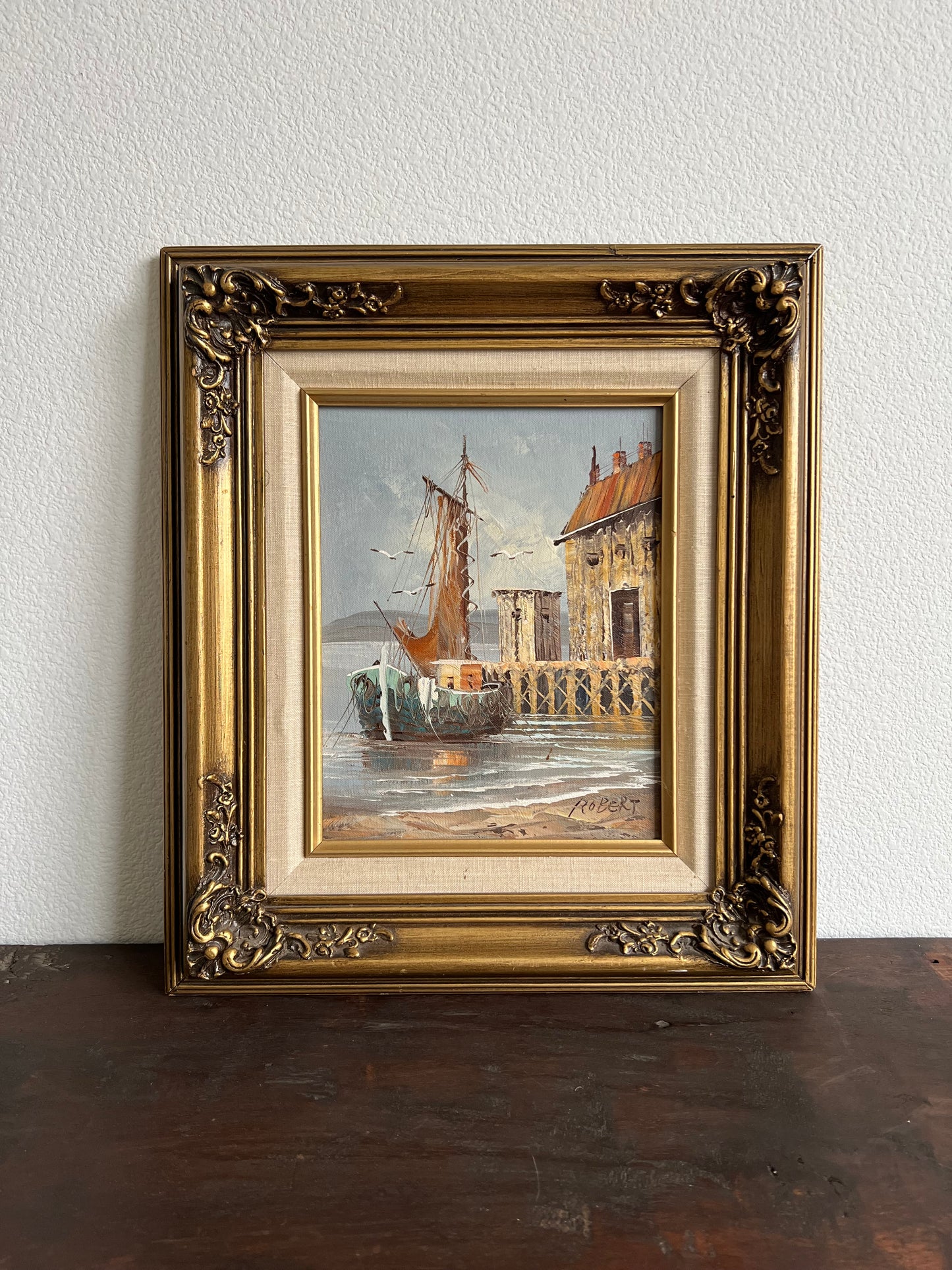 Vintage Ship Oil Painting