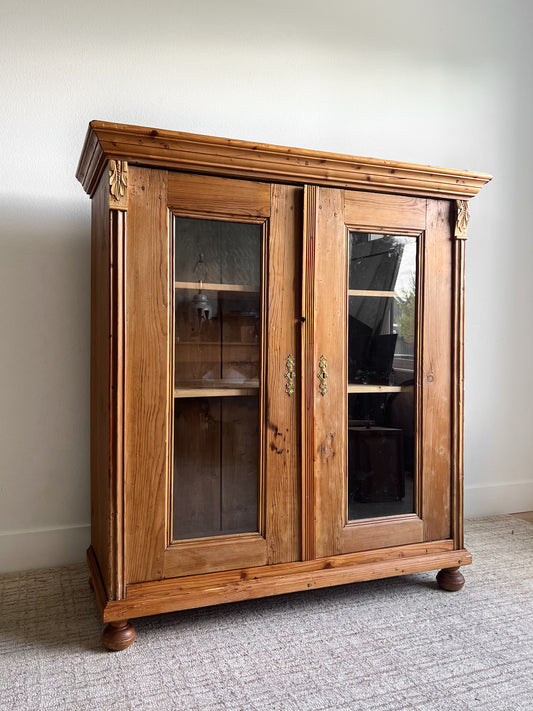 Antique European Pine Display Cabinet