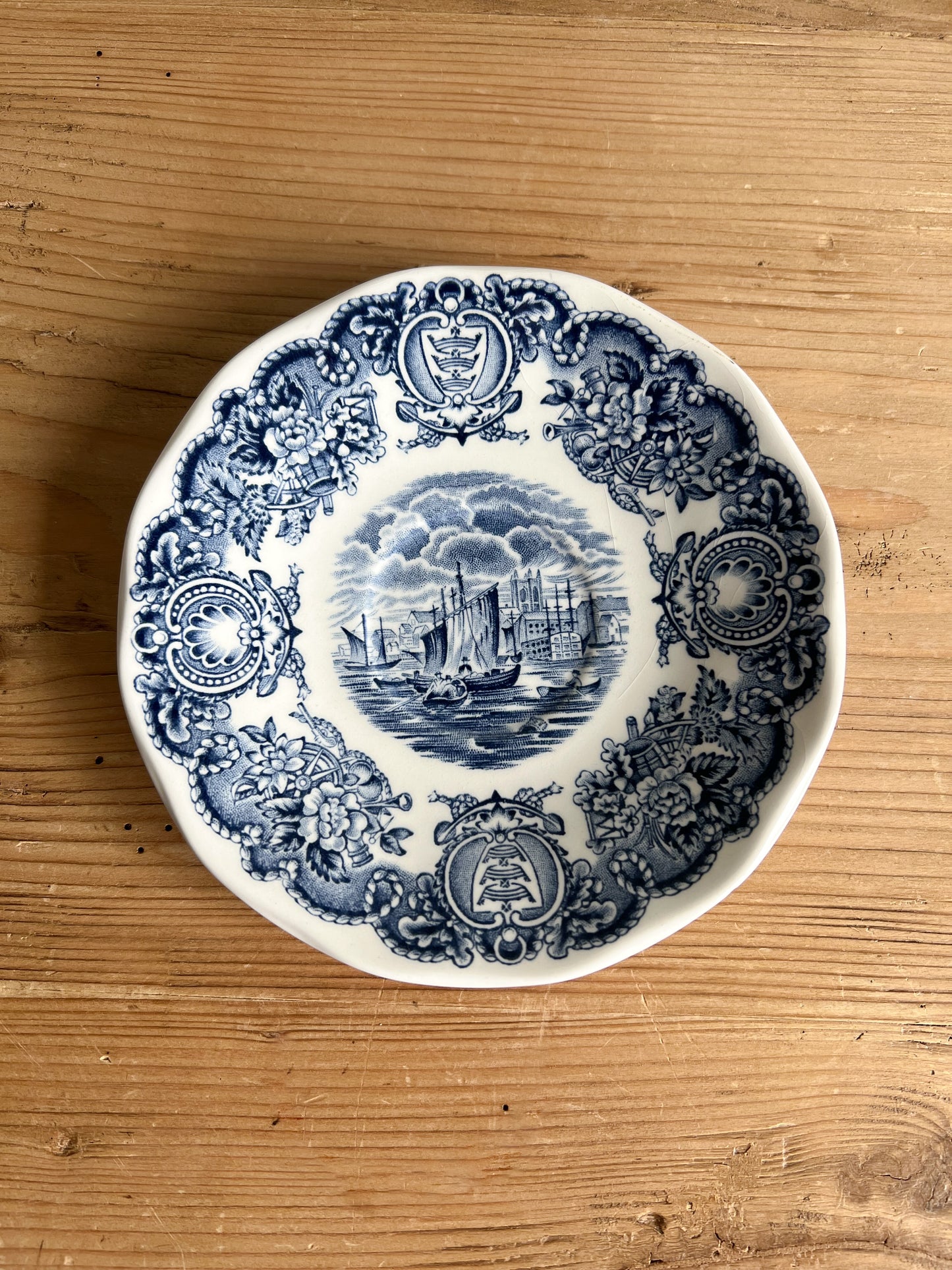 Blue and White “Historical Ports of England” Dish