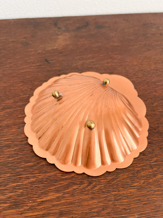 Vintage Copper Shell Dish with Brass Ball Feet