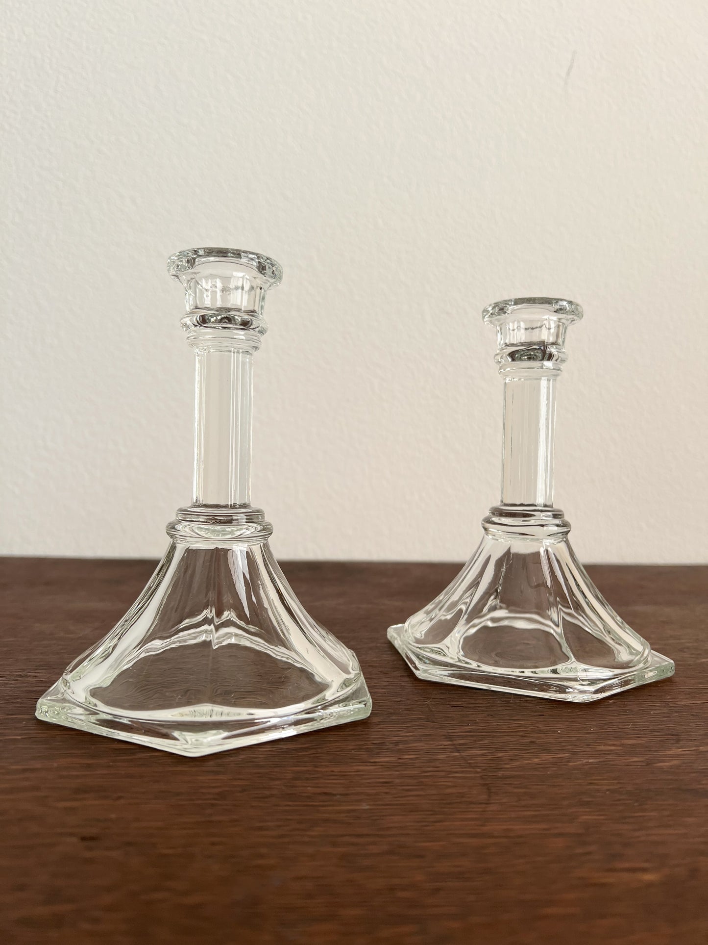 Vintage Pair of Glass Taper Candle Holders