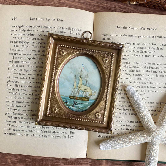 Whaling Ship Art Print in Gold Frame