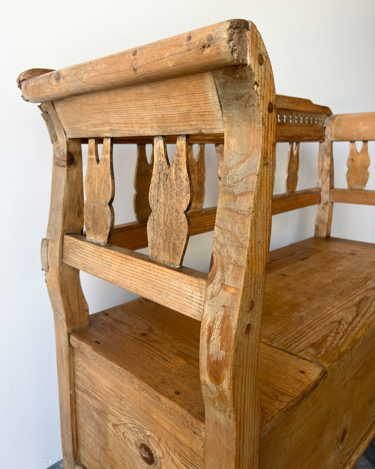 Antique European Pine Storage Bench