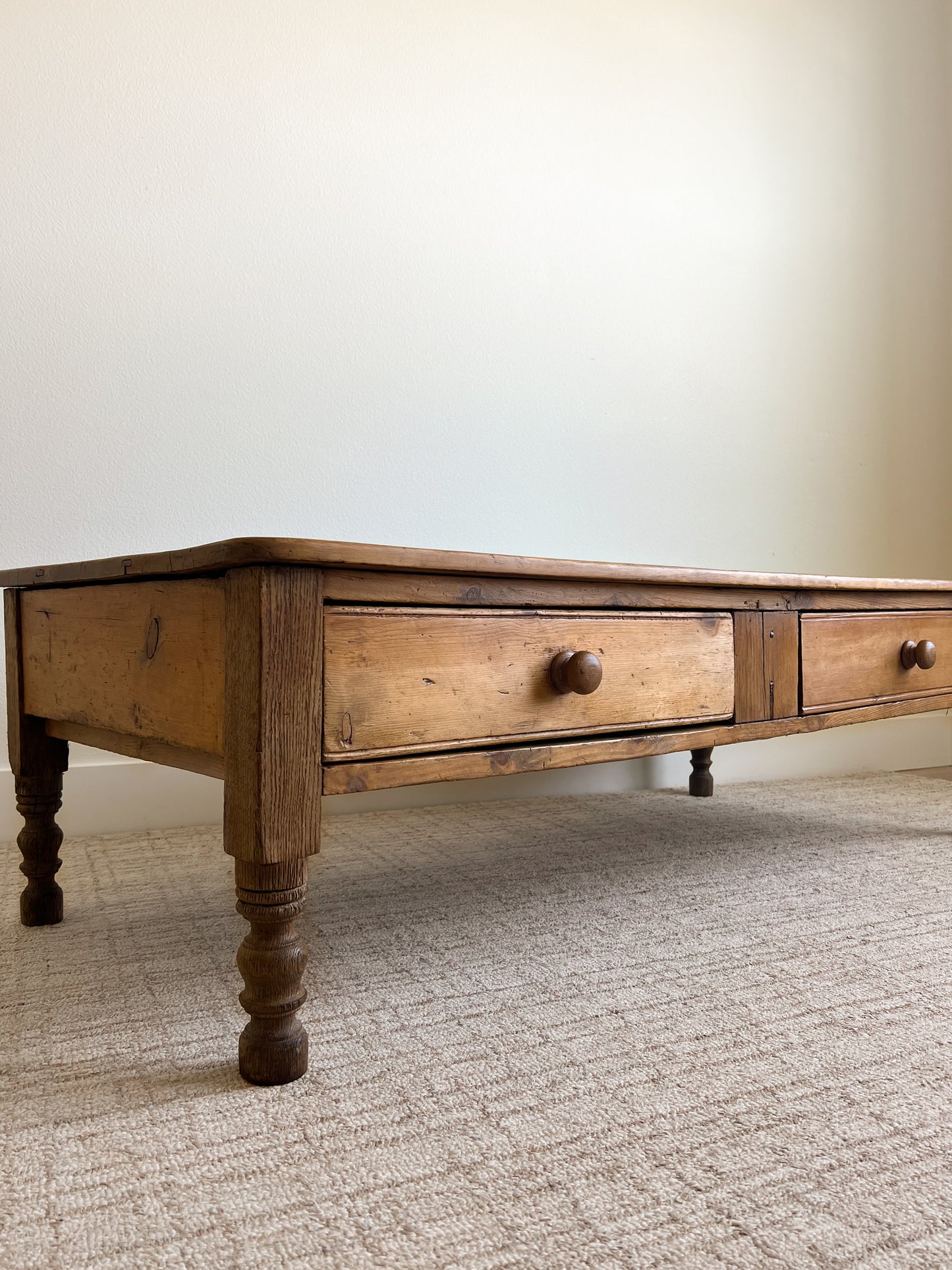 Antique English Primitive Pine Coffee Table
