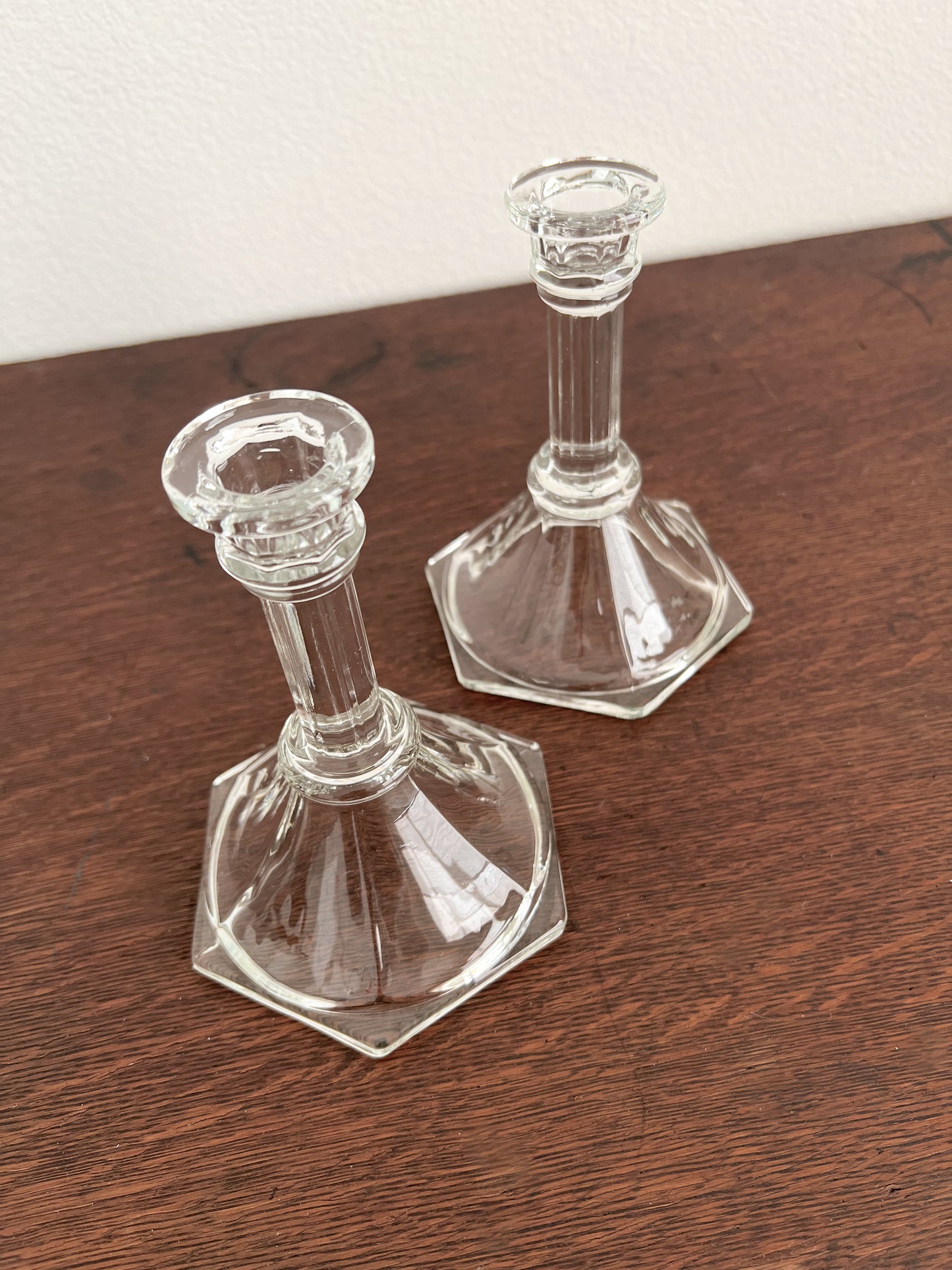 Vintage Pair of Glass Taper Candle Holders