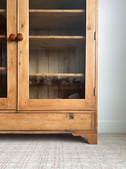 Antique English Pine Glazed Bookcase