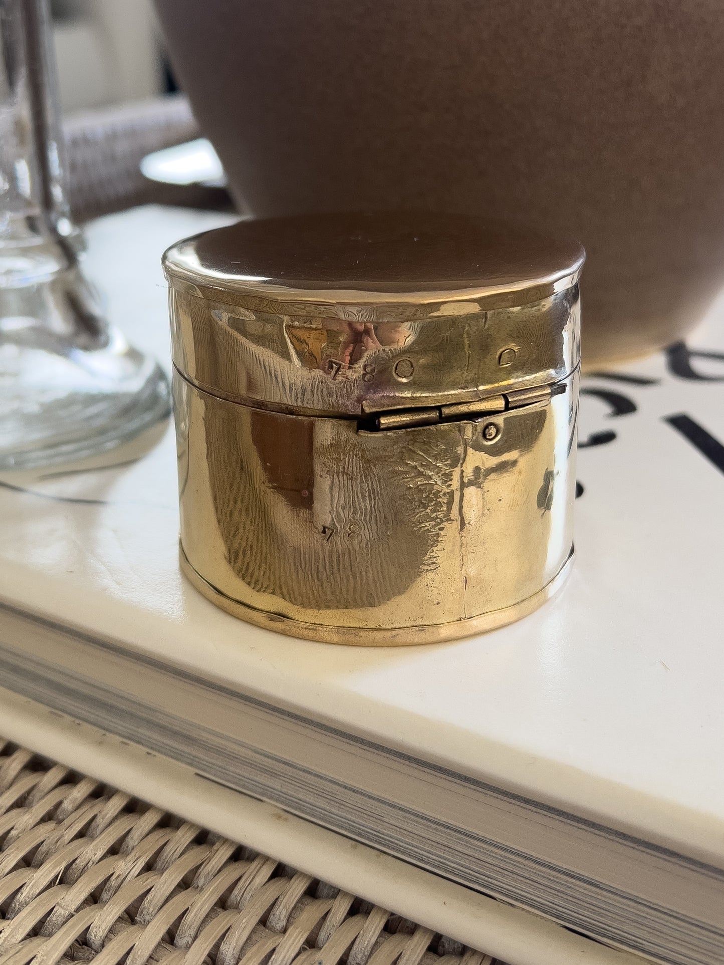 Vintage brass round lidded box
