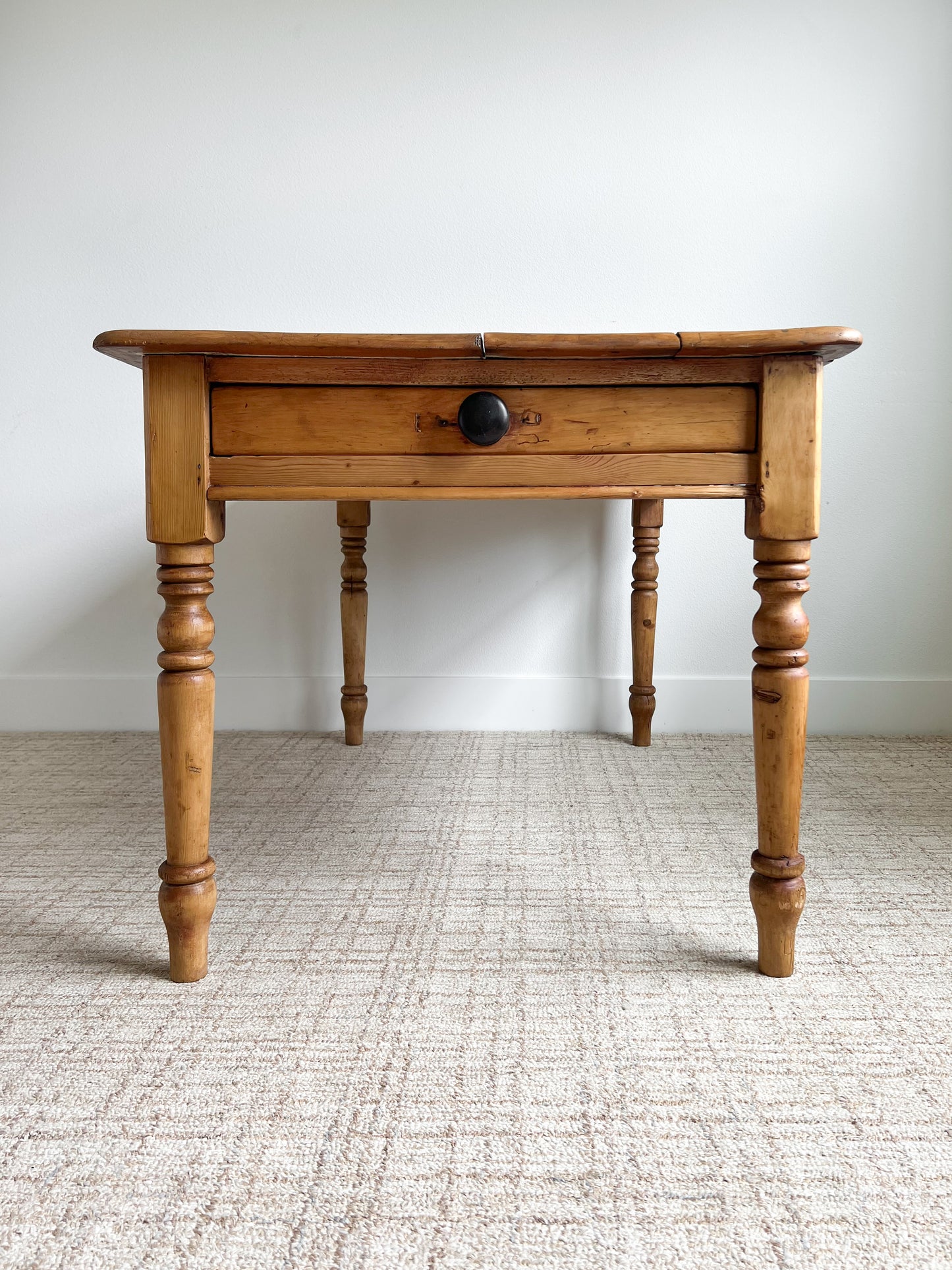 Antique English Pine Kitchen Table with Drawer