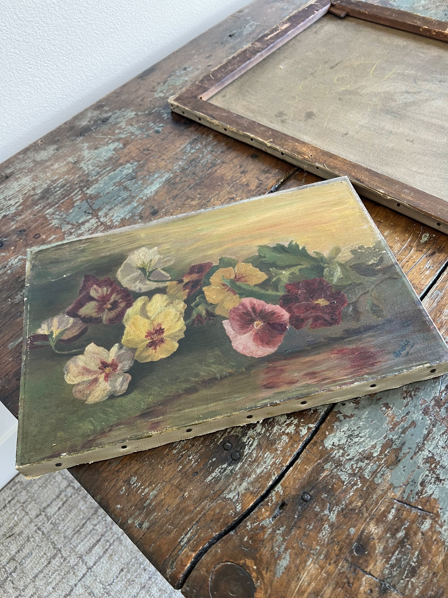 Antique Floral Oil Painting on Canvas