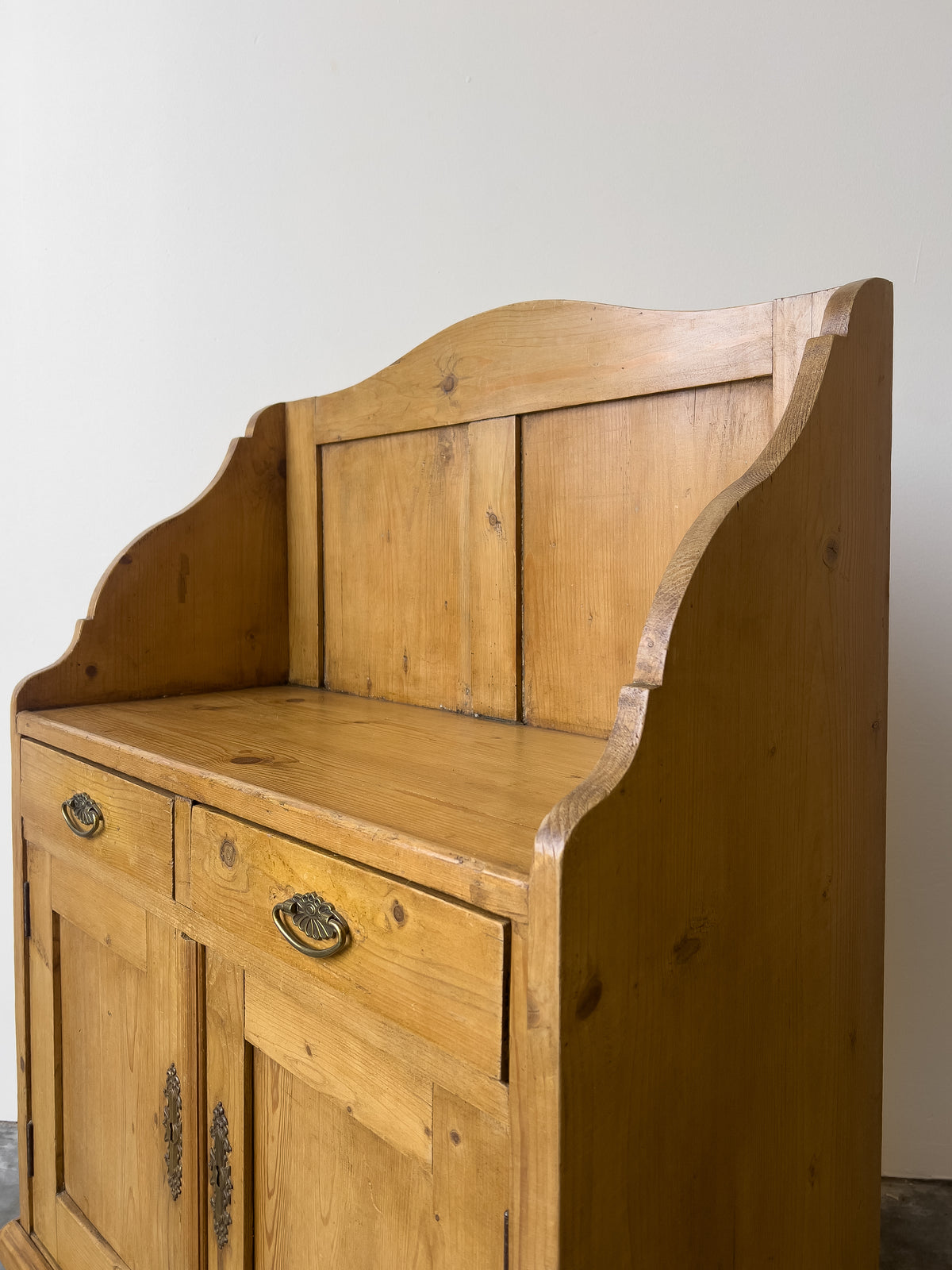 Antique Dutch Pine Cupboard with Gallery Back