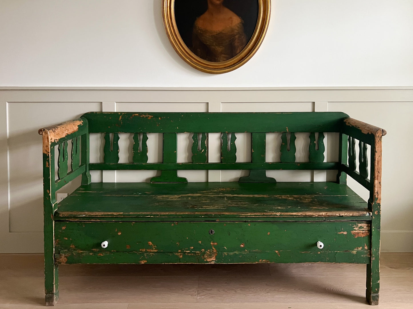 Antique Green Storage Bench