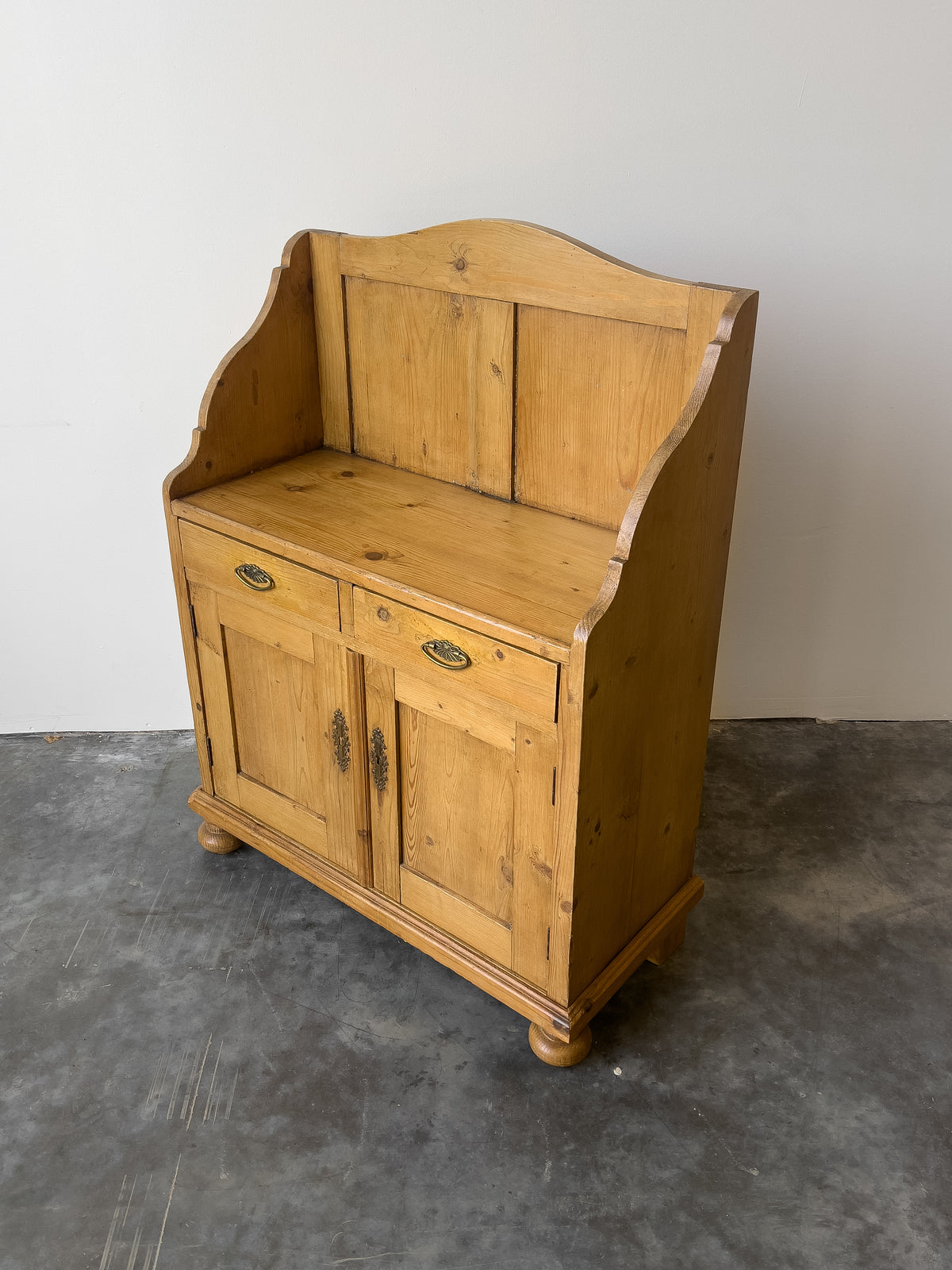 Antique Dutch Pine Cupboard with Gallery Back