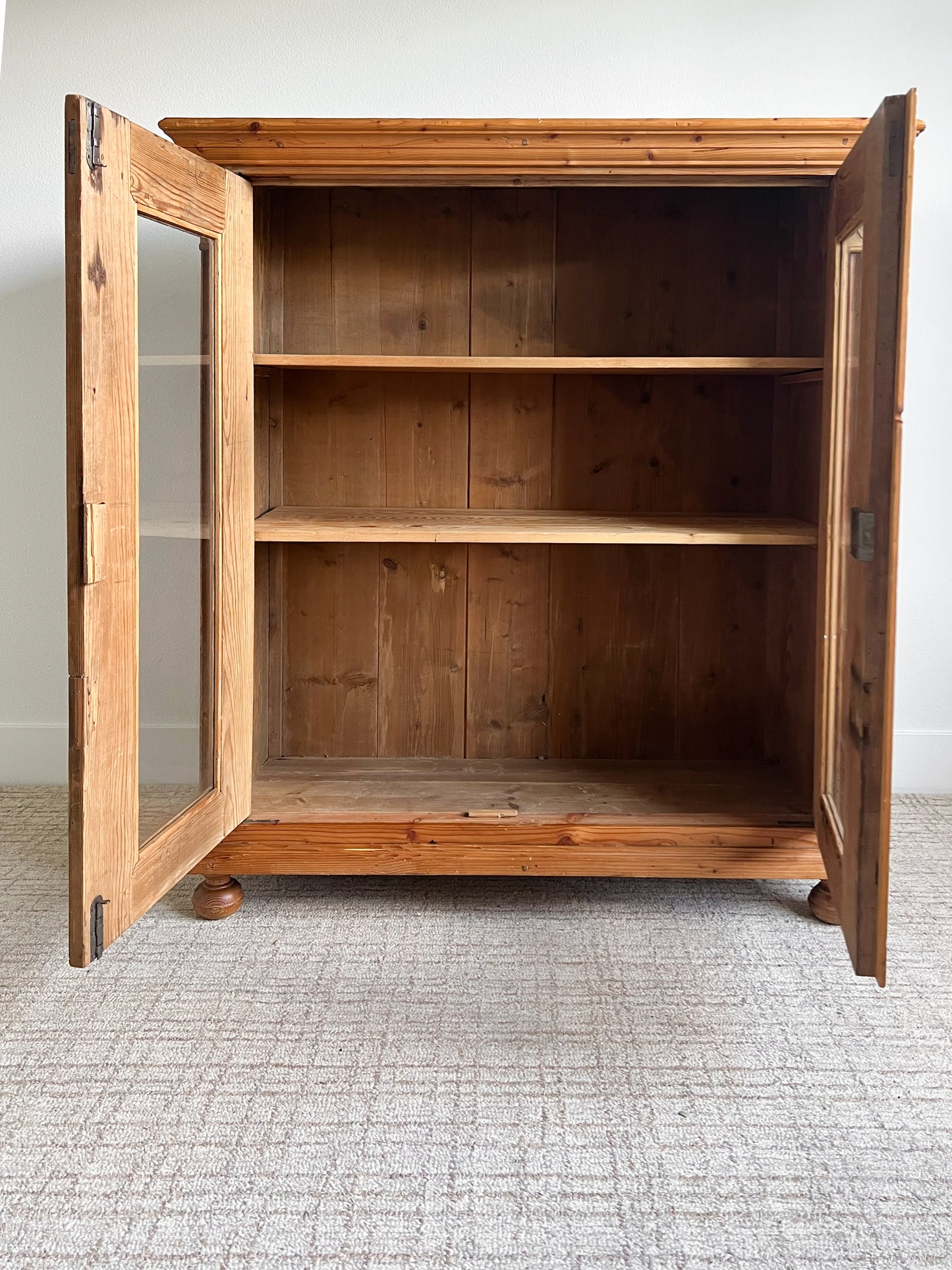 Antique European Pine Display Cabinet