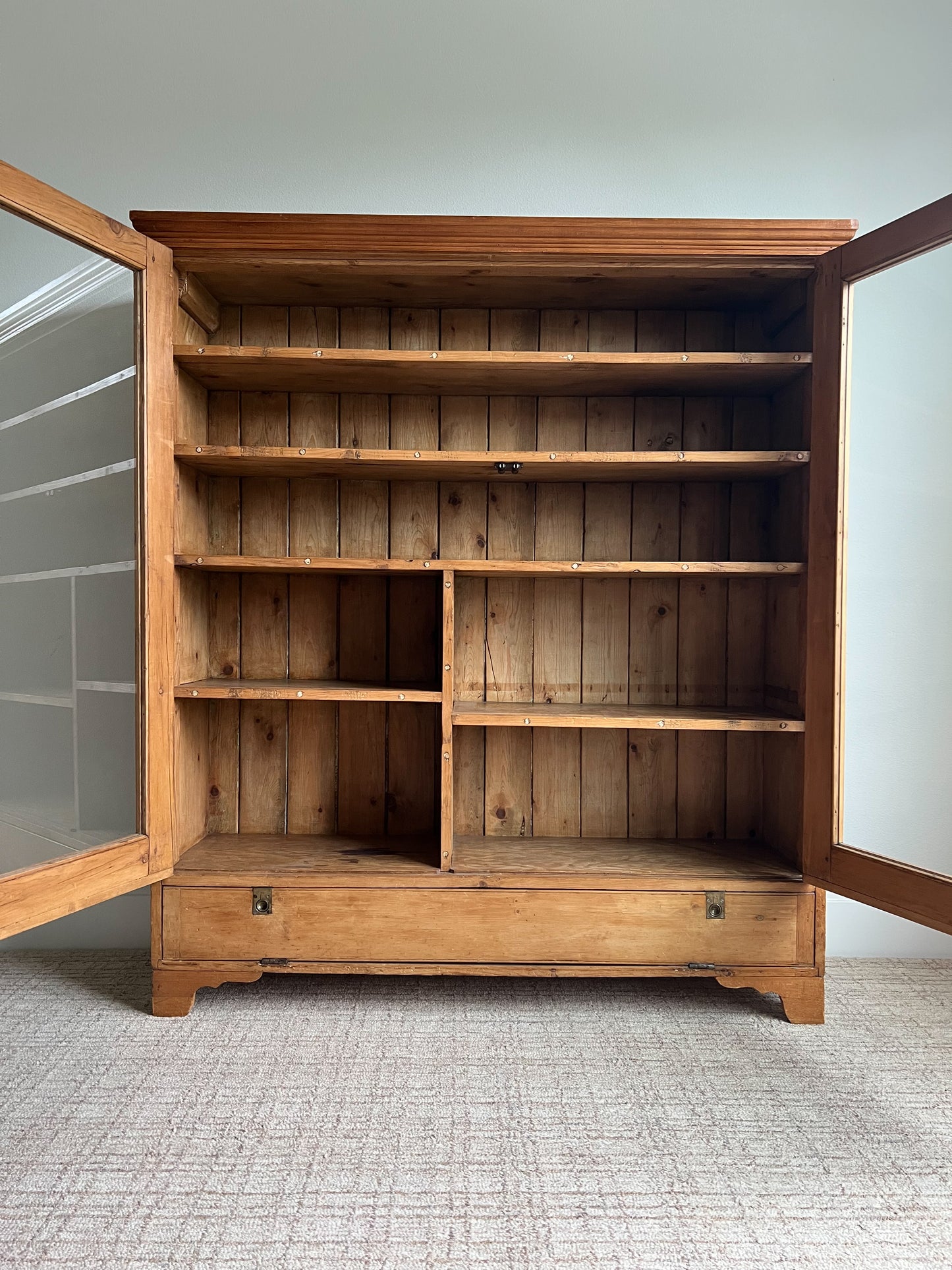 Antique English Pine Glazed Bookcase