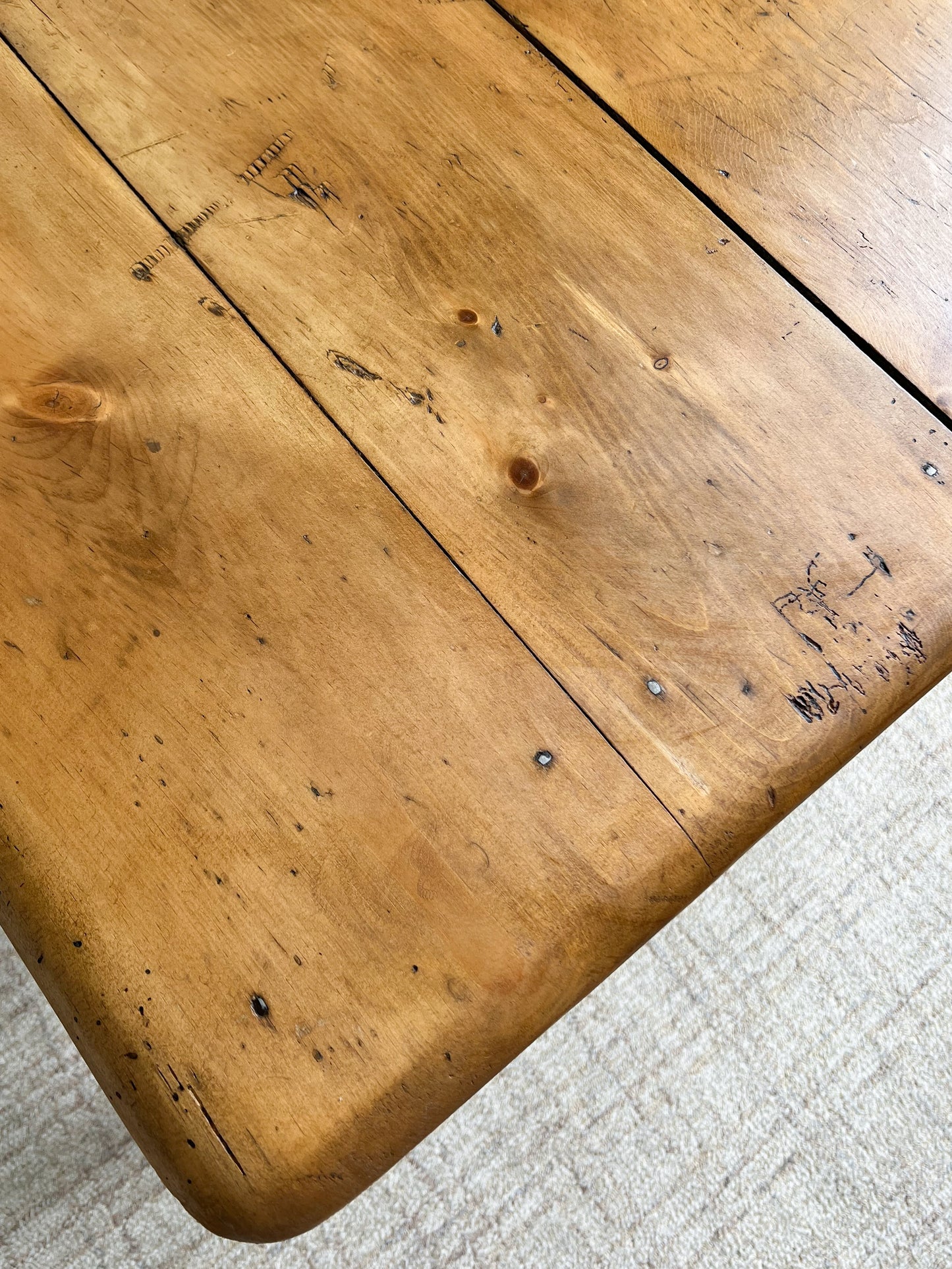 Antique English Pine Kitchen Table with Drawer