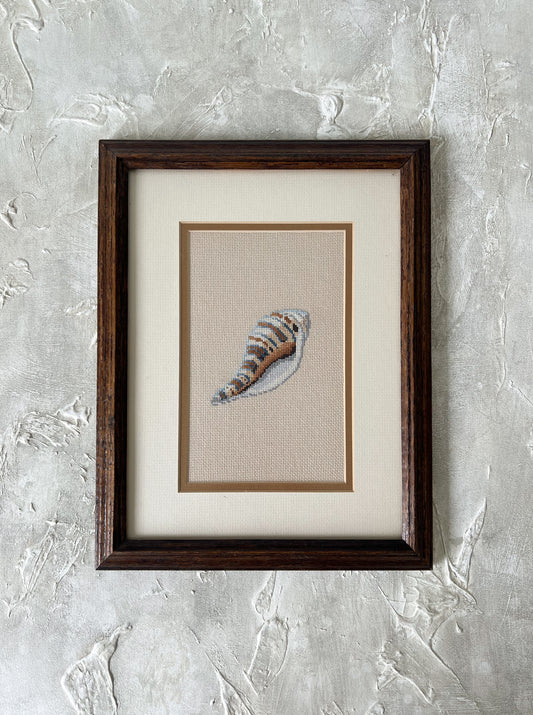 Vintage Framed Shell Needlepoint Art