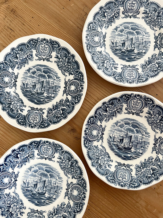 Blue and White “Historical Ports of England” Dish