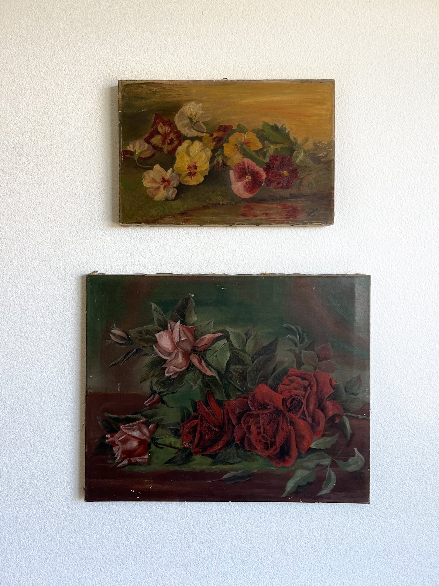 Antique Floral Oil Painting on Canvas