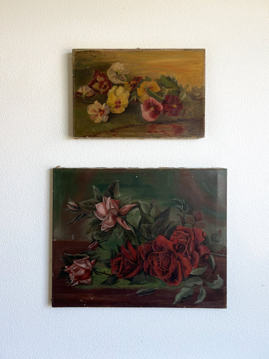 Antique Floral Oil Painting on Canvas