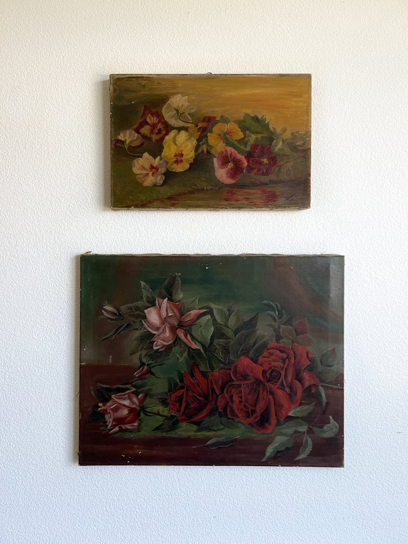 Antique Floral Oil Painting on Canvas