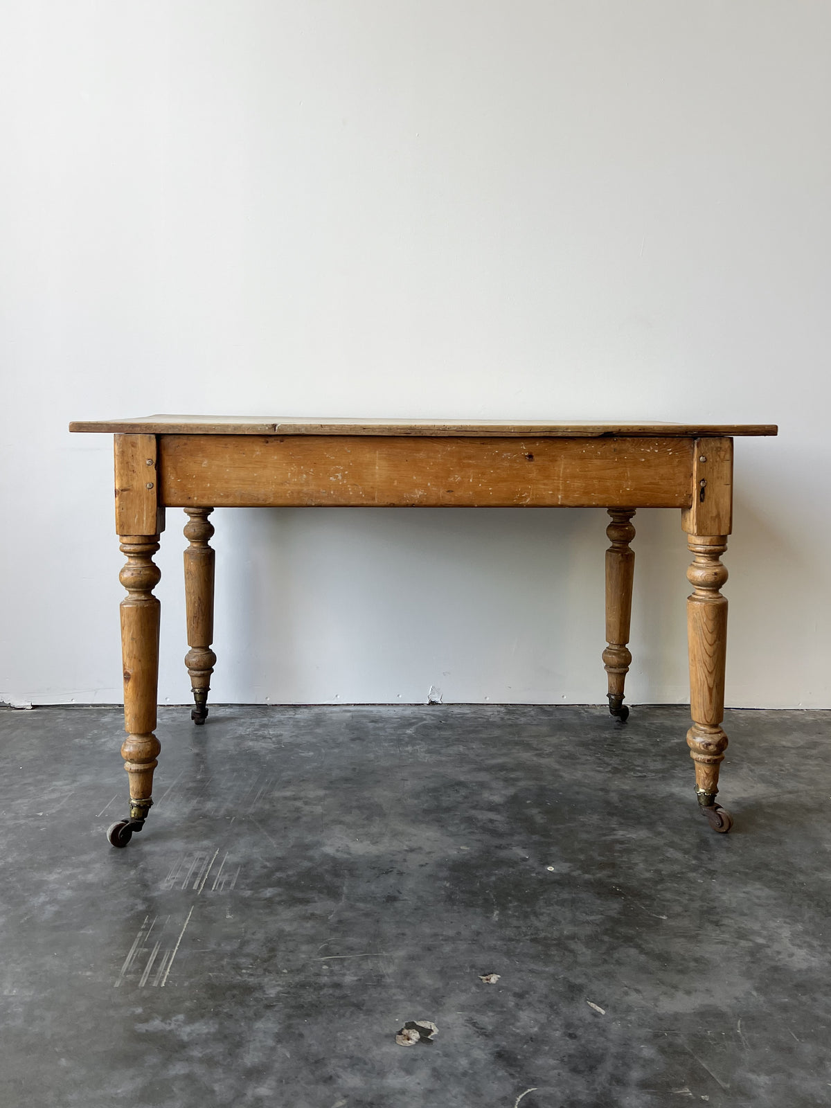 Antique Pine Farmhouse Table on Casters