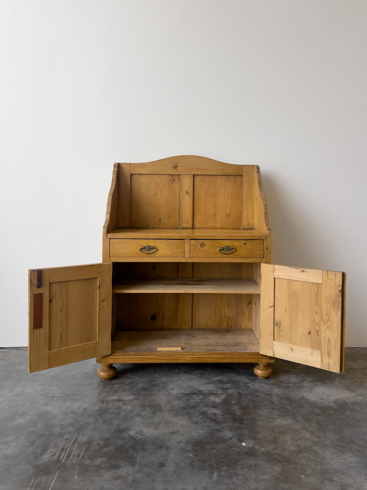 Antique Dutch Pine Cupboard with Gallery Back