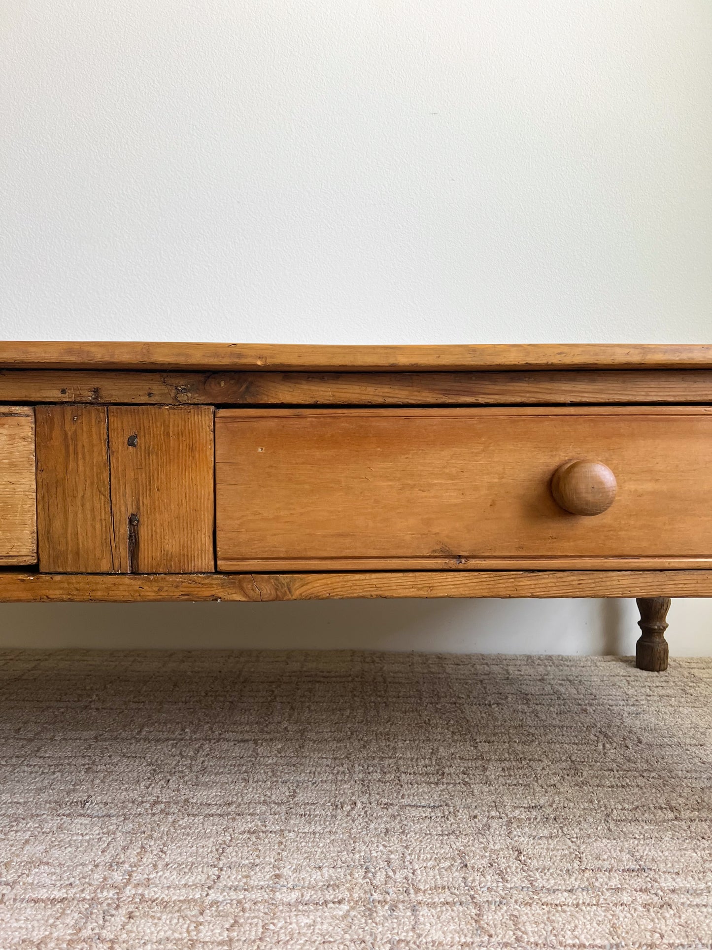 Antique English Primitive Pine Coffee Table