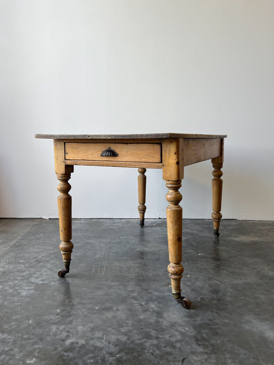 Antique Pine Farmhouse Table on Casters
