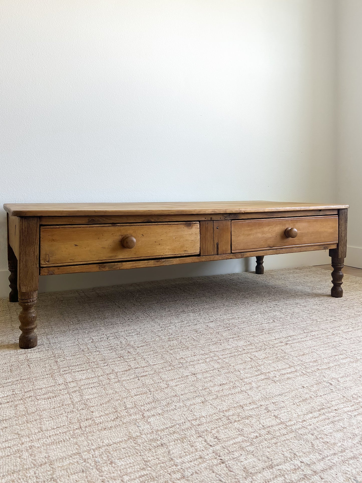 Antique English Primitive Pine Coffee Table