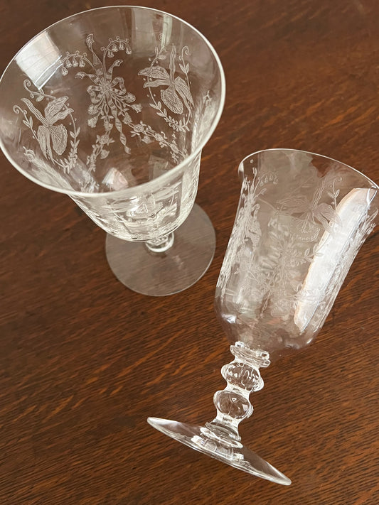 Heisey Depression Glass “Orchid” Etched Goblets (set of 2)