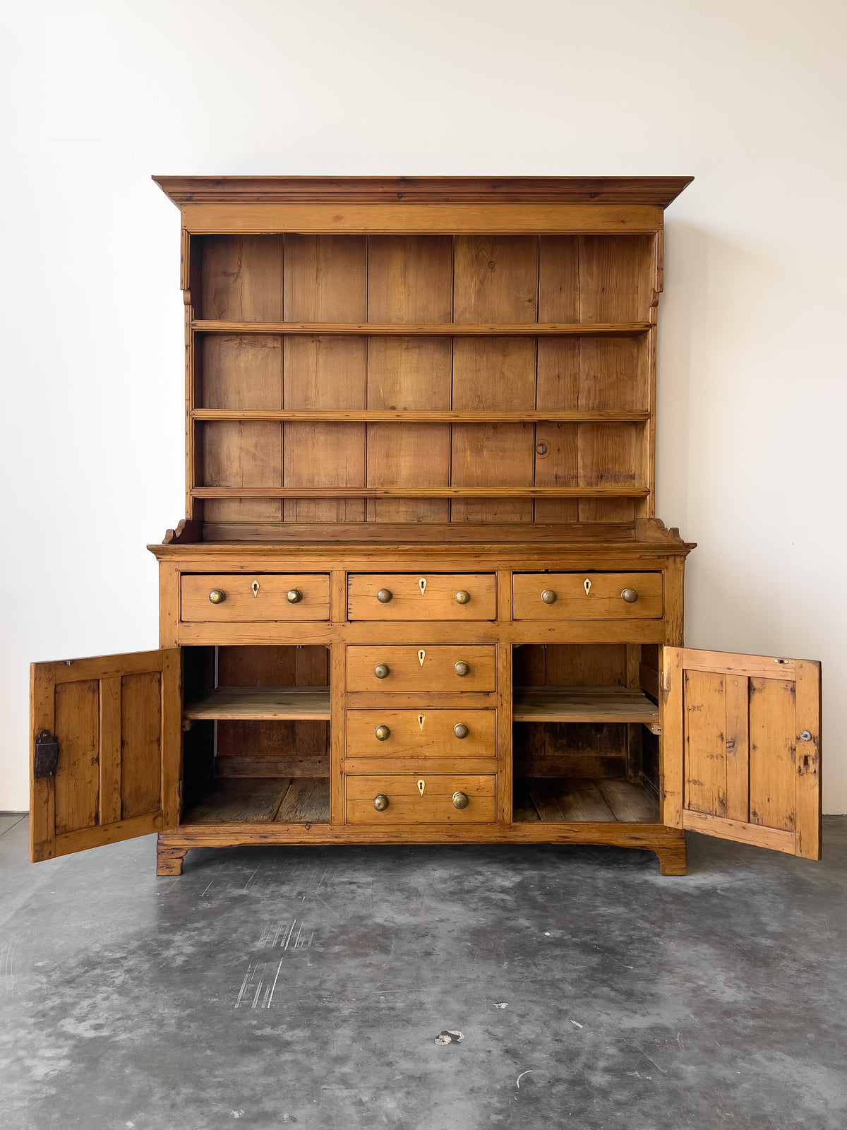 Antique Victorian Pine Hutch with Brass Knobs | Kitchen Dresser