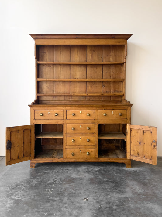 Antique Victorian Pine Hutch with Brass Knobs | Kitchen Dresser
