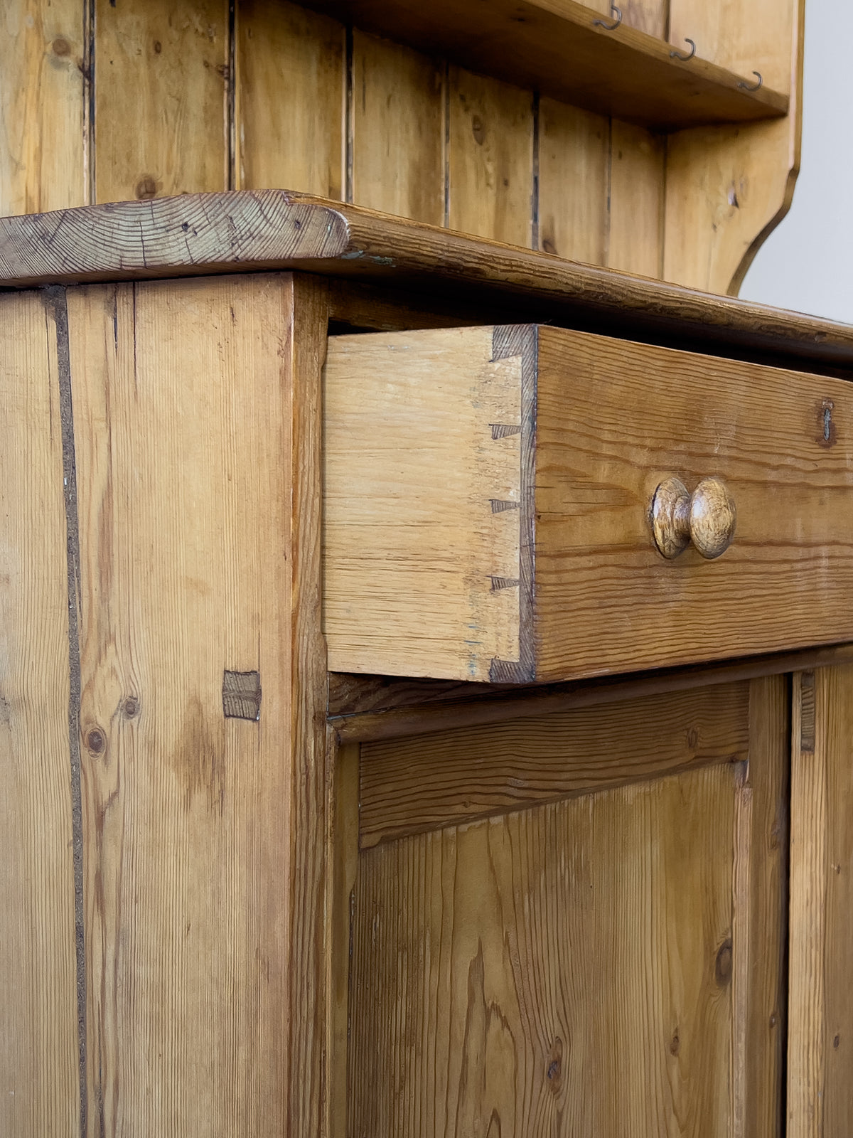 Antique English Pine Dresser with Sliding Door Base