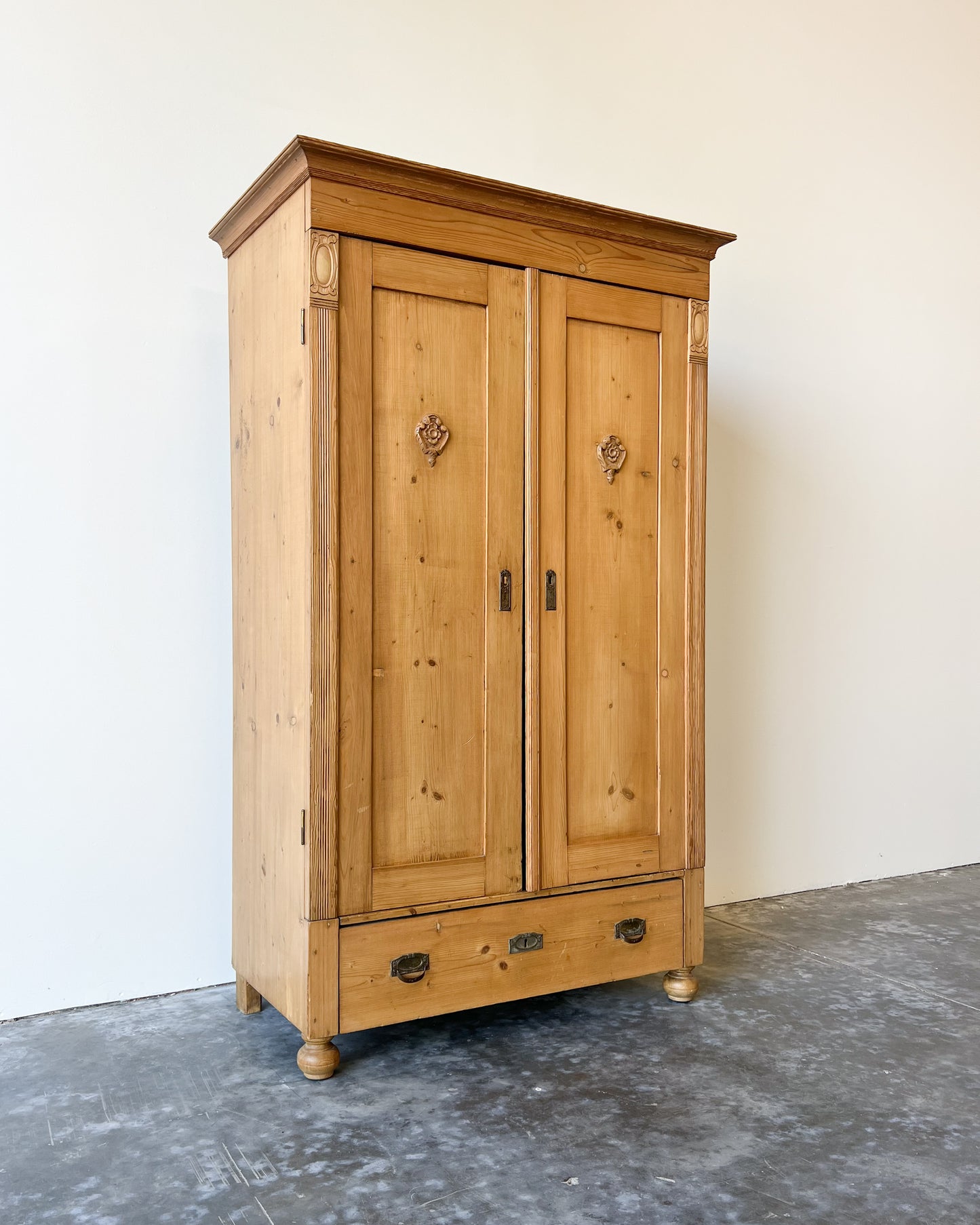 Antique European Pine Wardrobe with Drawer