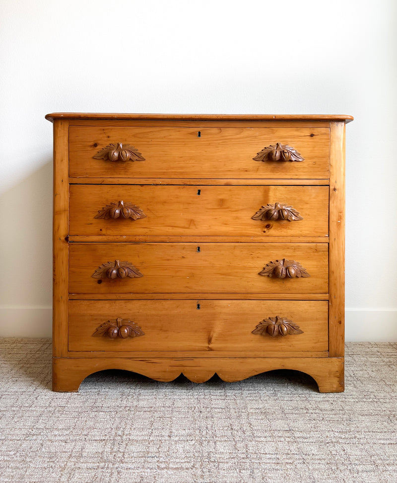 Victorian Antique Pine Drawers with Hand Carved Drawer Pulls c. 1800s