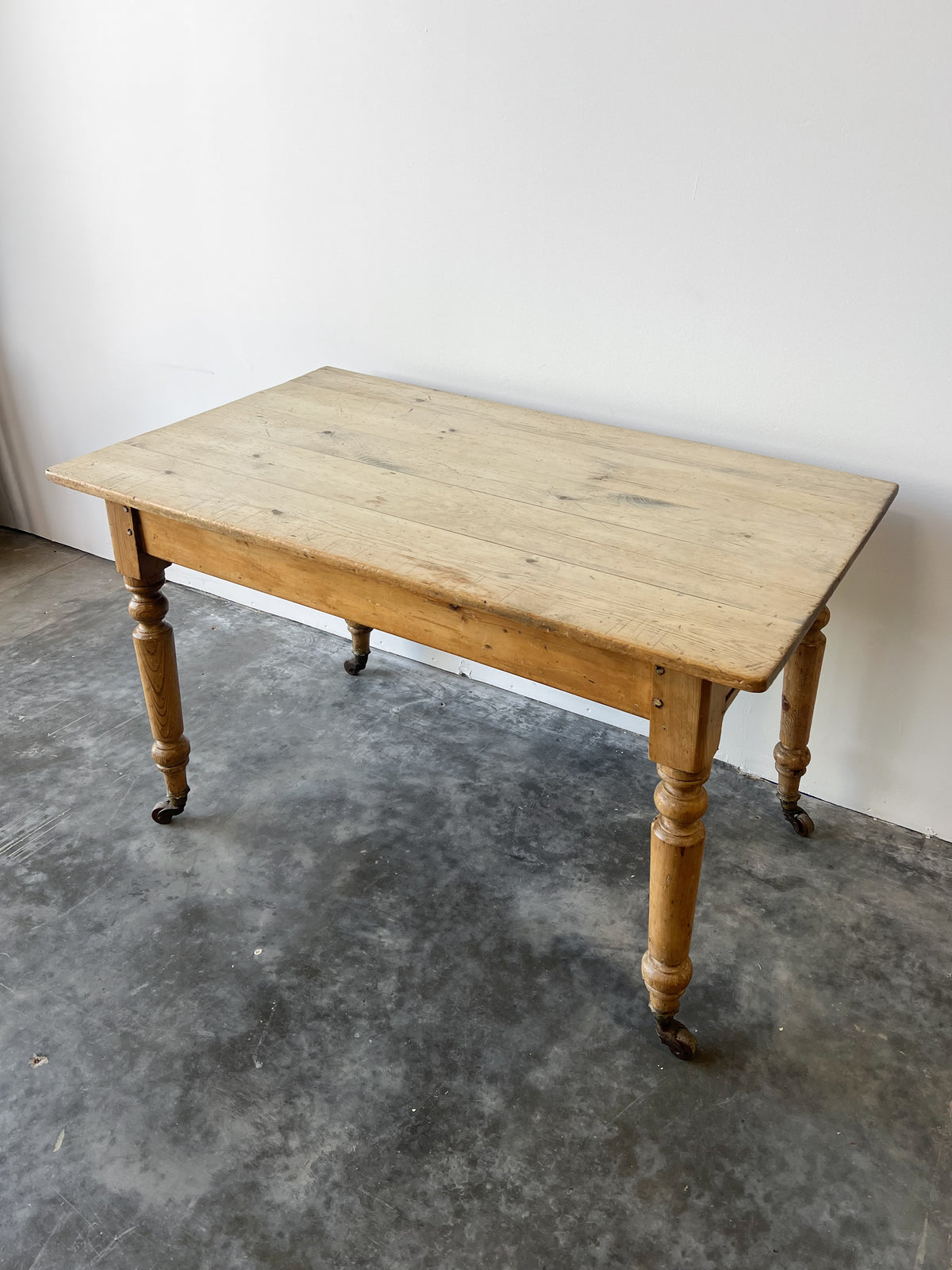 Antique Pine Farmhouse Table on Casters