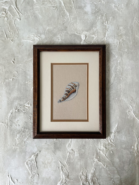 Vintage Framed Shell Needlepoint Art
