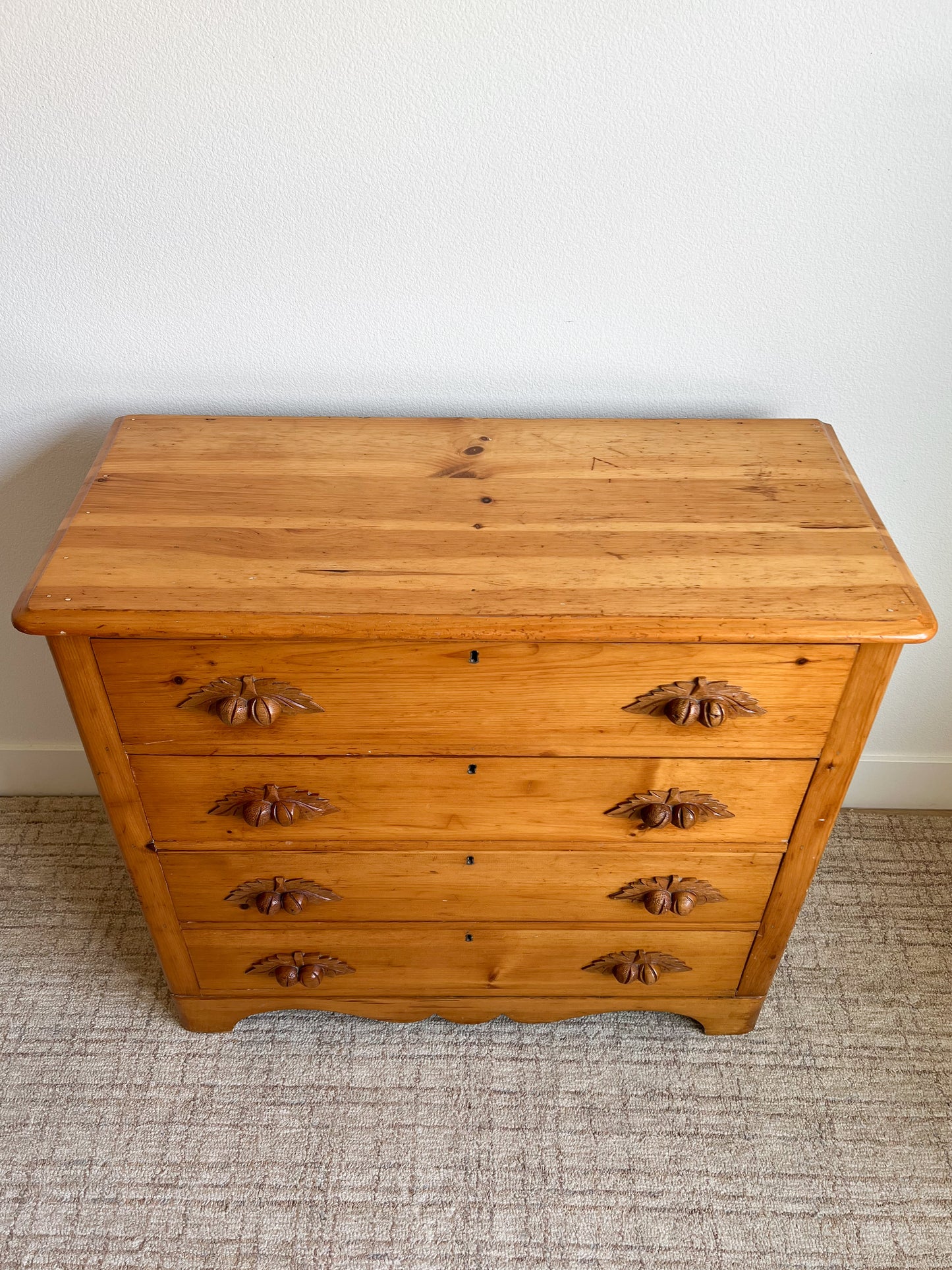 Victorian Antique Pine Drawers with Hand Carved Drawer Pulls c. 1800s