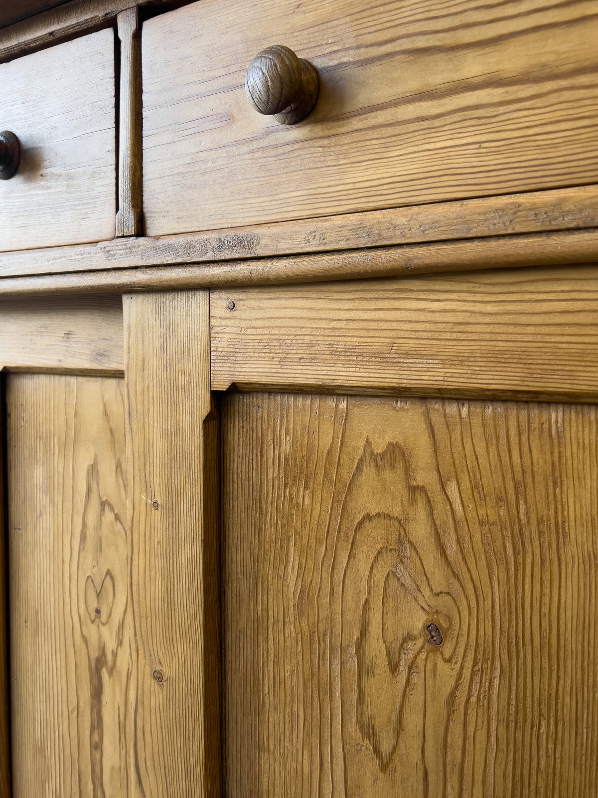 Antique English Pine Dresser with Sliding Door Base