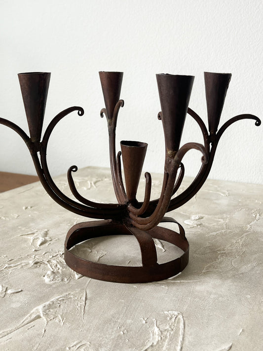 Vintage Brutalist Wrought Iron candle Holder