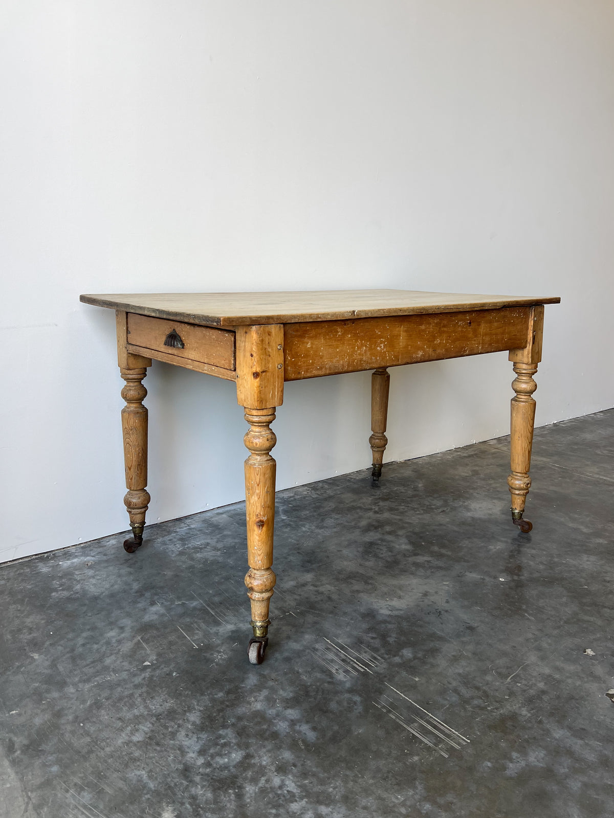 Antique Pine Farmhouse Table on Casters