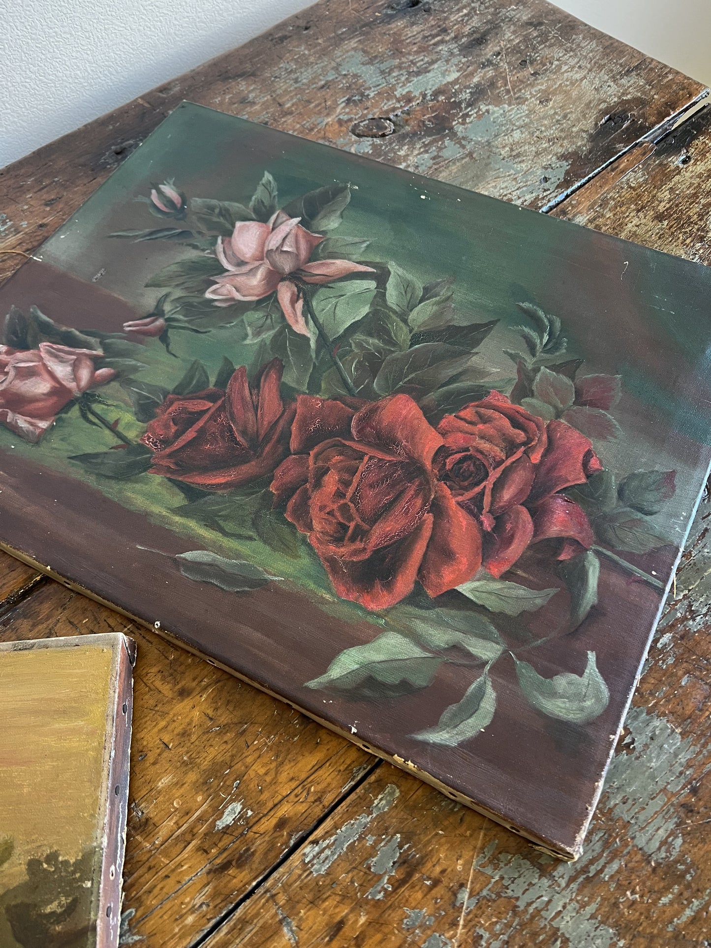 Antique Floral Oil Painting on Canvas