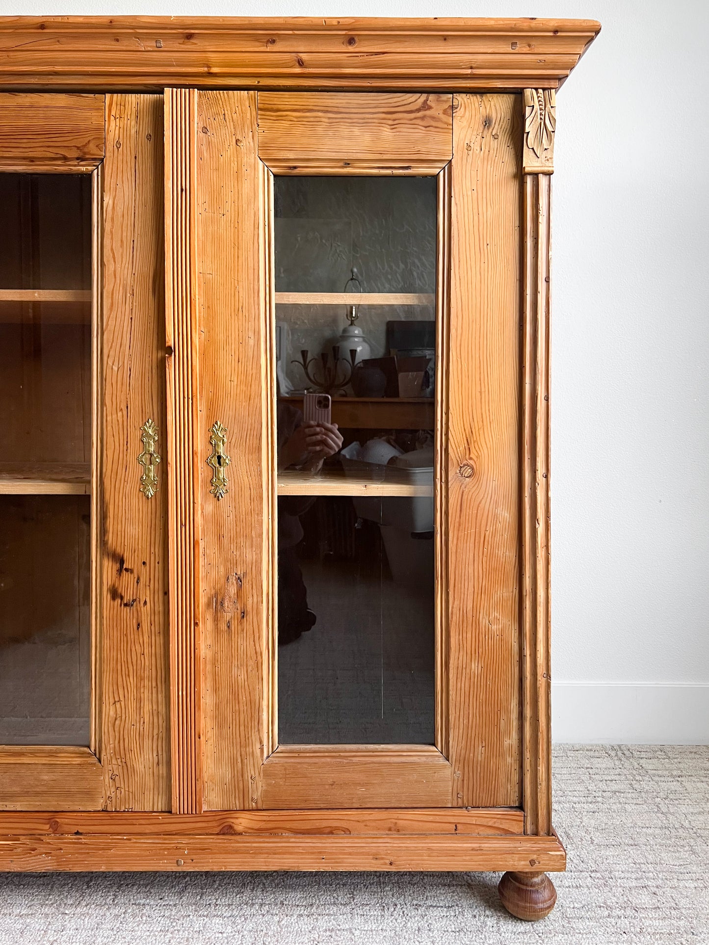 Antique European Pine Display Cabinet