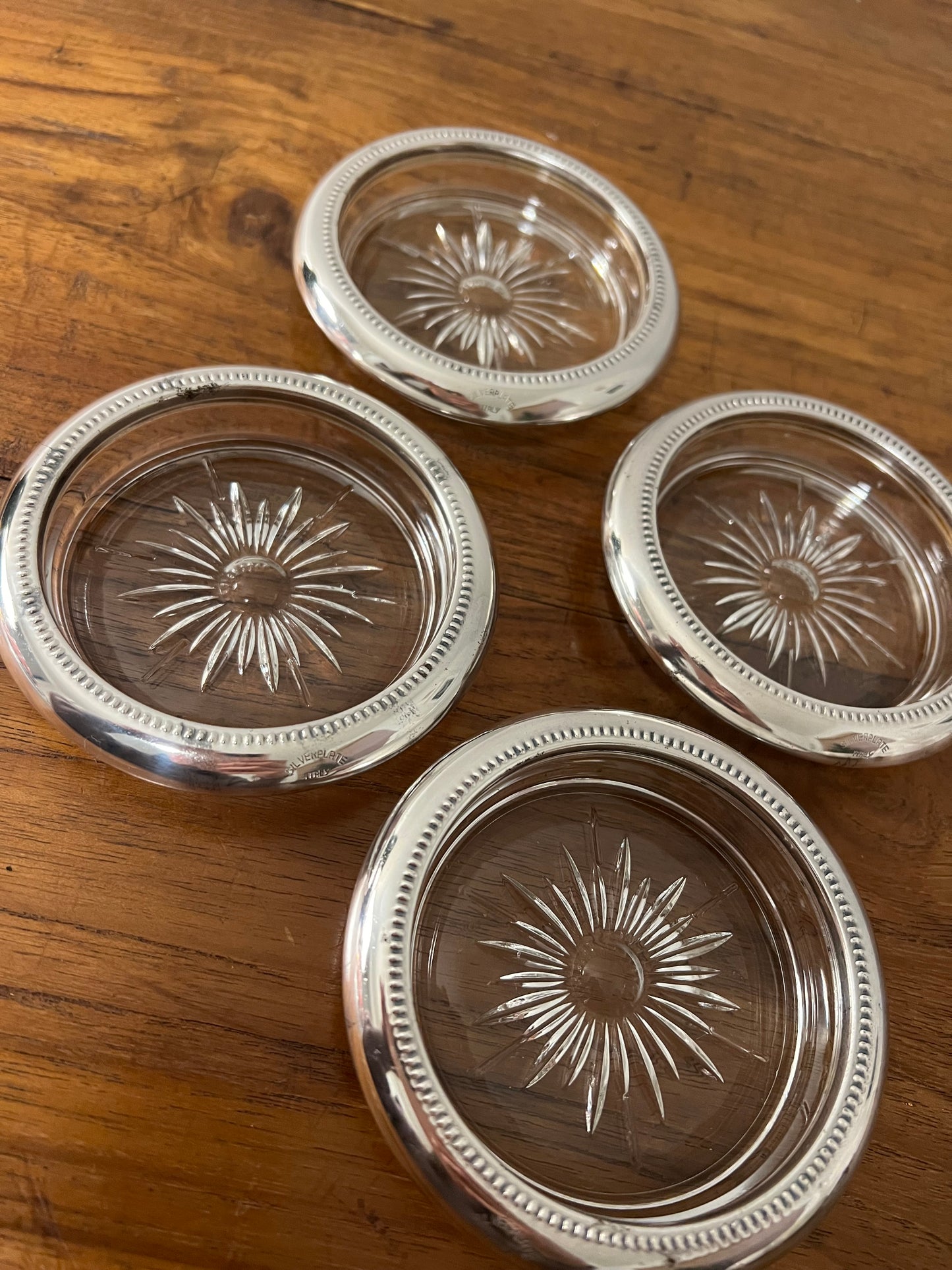 Vintage Silverplate Glass Coasters (set of 4)
